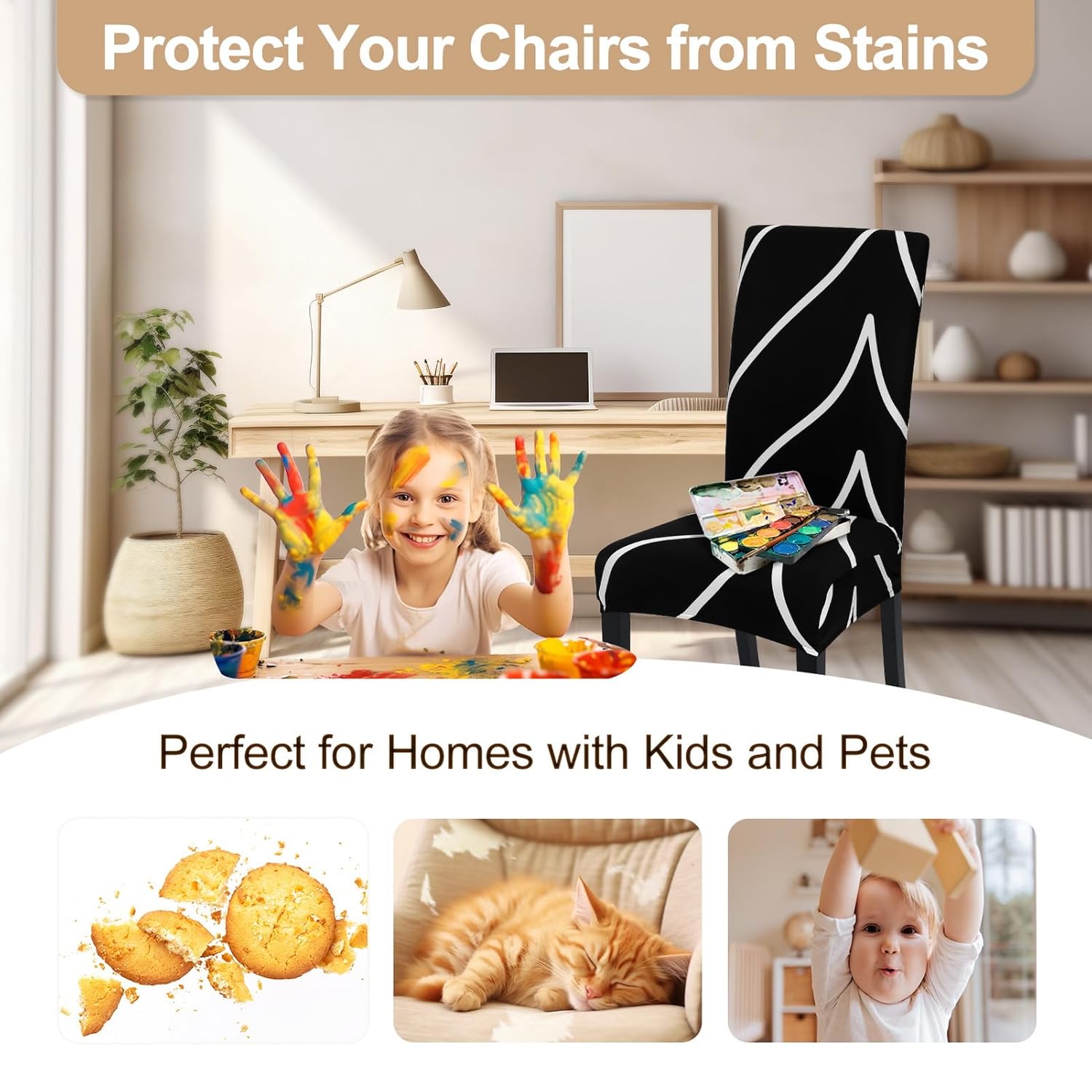 SearchI SearchI Stretch Dining Room Chair Covers Set of 4 Removable Washable Spandex Slipcovers for Kitchen Hotel Ceremony Black - View 6 of 8