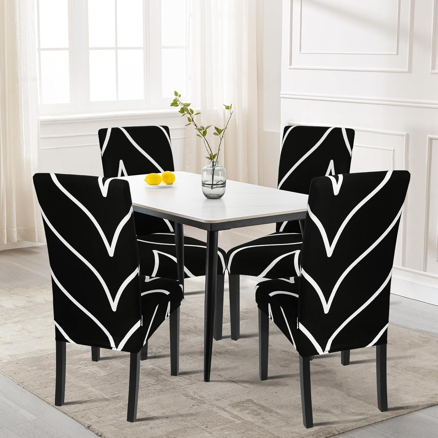 SearchI SearchI Stretch Dining Room Chair Covers Set of 4 Removable Washable Spandex Slipcovers for Kitchen Hotel Ceremony Black - View 8 of 8