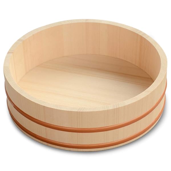Kichgather Buy Kichgather 10.6 Inch Wooden Sushi Rice Bowl - Perfect Hangiri Sushi Oke Mixing Tub for Authentic Sushi Making