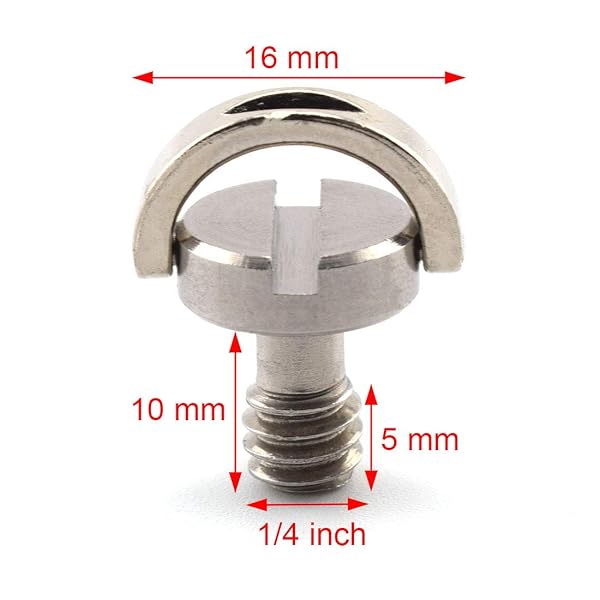 SDTC Tech 1/4 Inch 20 D Ring Camera Fixing Screw SDTC Tech 2 Pack D Shaft Quick Release Plate Mounting Screws 10mm Length for Tripod Monopod Stainless Steel - View 3 of 5