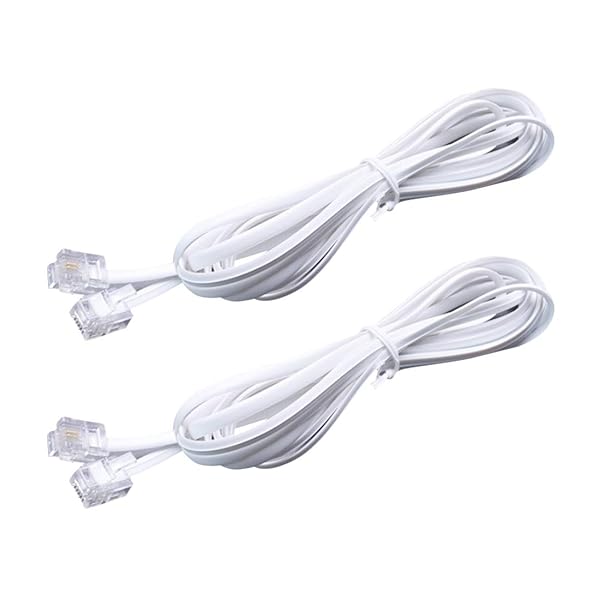 OLIREXD White 15 Feet Telephone Extension Cord Male to Male RJ11 6P2C Cable for Landline Phone Fax Modem Pack of 2 - View 2 of 4