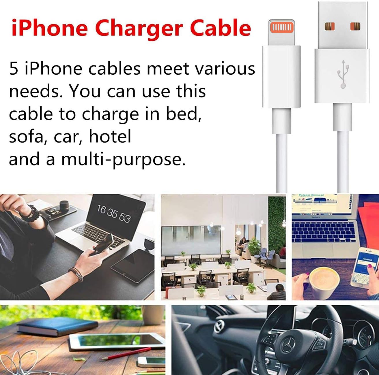 Sharllen iPhone Charger Cable 5 Pack 6FT USB Fast Charging Syncing Cord Compatible with iPhone 14 13 12 11 XS Max XR 8 7 6S iPad White - View 7 of 7