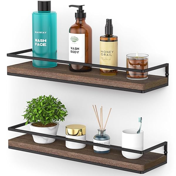 Meangood Meangood Rustic Floating Shelves Set of 2 - Wall Mounted Wood Storage for Bedroom, Living Room, Bathroom & Kitchen