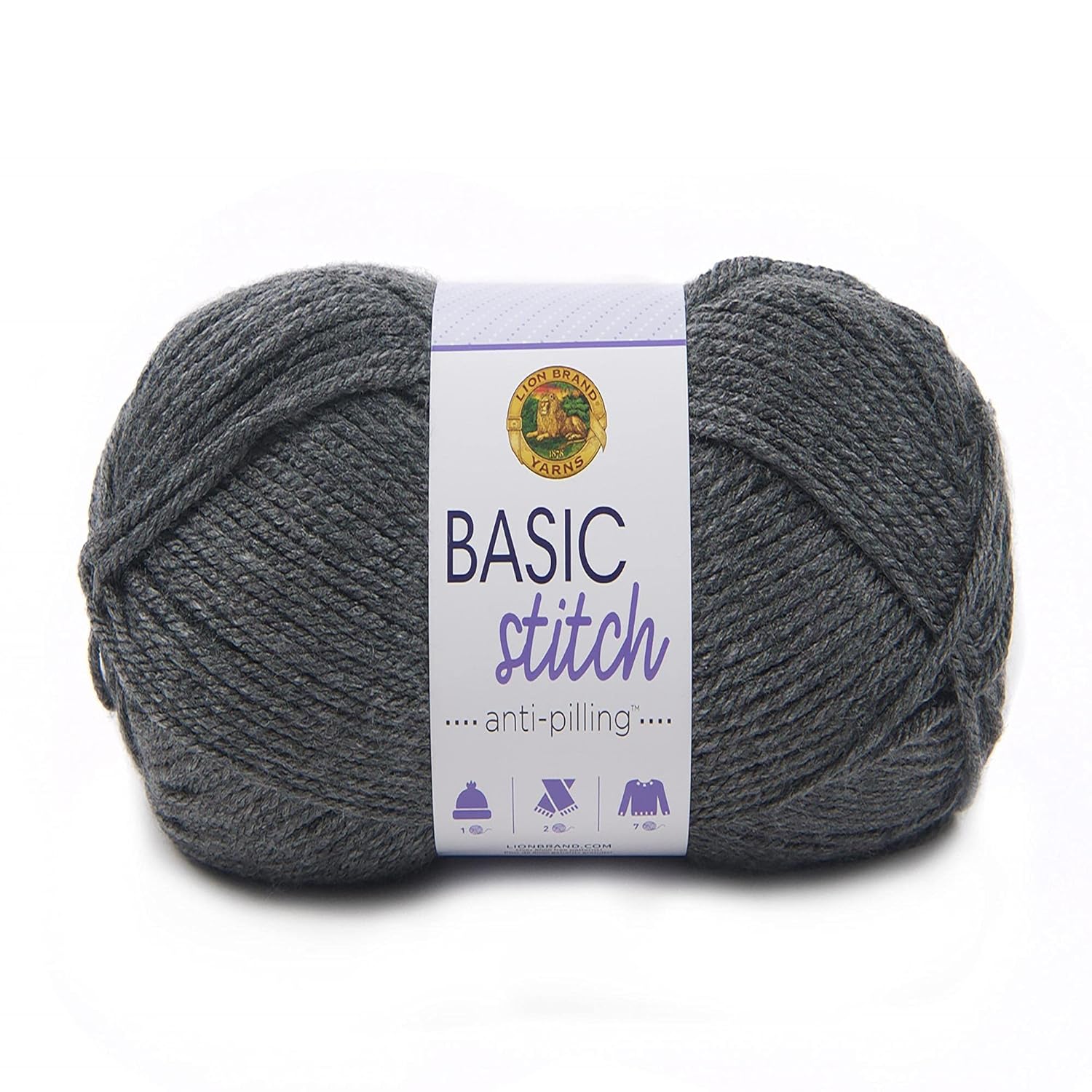 Lion Brand Yarn Lion Brand Yarn Basic Stitch Anti-Pilling Knitting Yarn 1-Pack Charcoal Heather Ideal for Crocheting and Knitting Projects