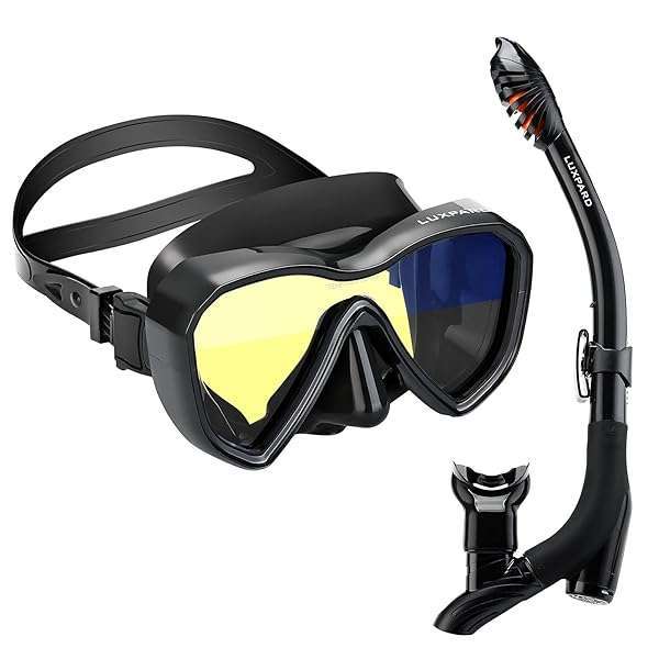 LUXPARD Buy LUXPARD Snorkel Set: Anti-Fog Mask & Dry Snorkel Tube for Adults - Complete Snorkeling Gear with Kit Bag (Black)