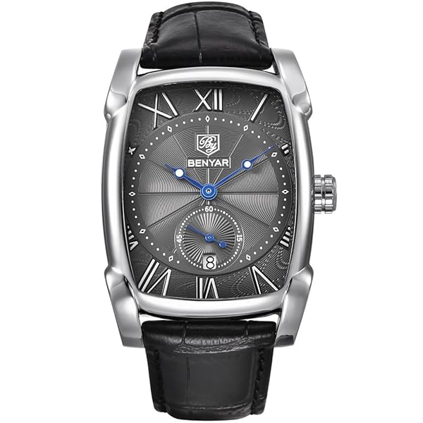 BENYAR Waterproof Vintage Rectangle Watch for Men - Classic Leather Strap Business Casual Style
