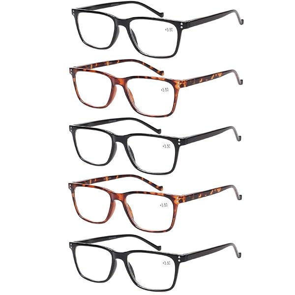 JOSCHOO 5 Pack Comfortable Reading Glasses for Men and Women with Spring Hinges in Black and Tortoise Medium 1.0