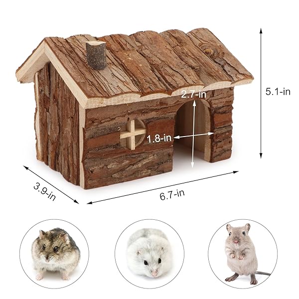 Wontee Wontee Hamster Wood House Hideout Hut for Dwarf Hamsters Mice and Small Gerbils Medium Size - View 4 of 7