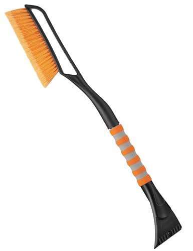 AstroAI 27" Snow Brush and Ice Scrapers for Car Windshield, Detachable Snow Scrapers with Ergonomic Foam Grip for Cars, Trucks, SUVs (Heavy Duty ABS, PVC Brush, Orange)
