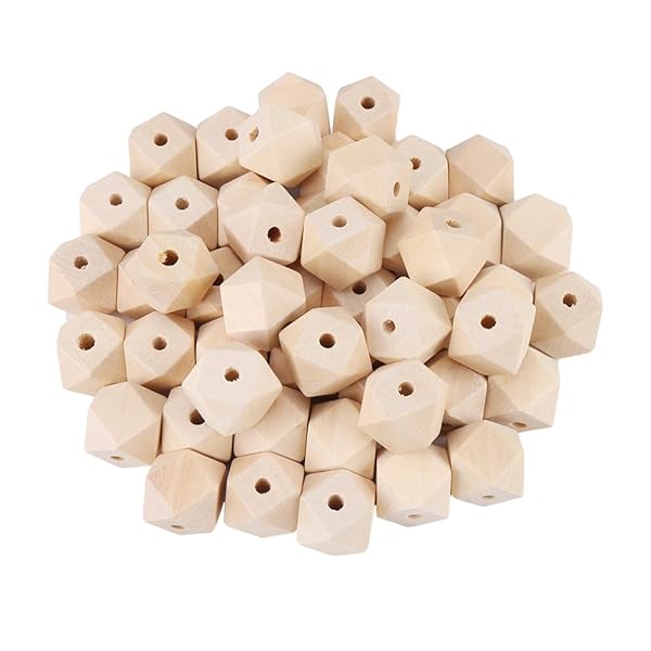 Hztyyier 50 Unfinished Wood Beads - Geometric Polyhedron Craft Supplies for Jewelry, Macrame & Farmhouse Decor