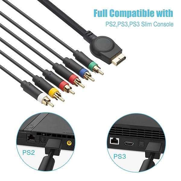 TENINYU Premium 6FT PS3 Component AV Cable - High-Res RCA Video & Audio for PS2/PS3 Slim Gaming - View 6 of 9