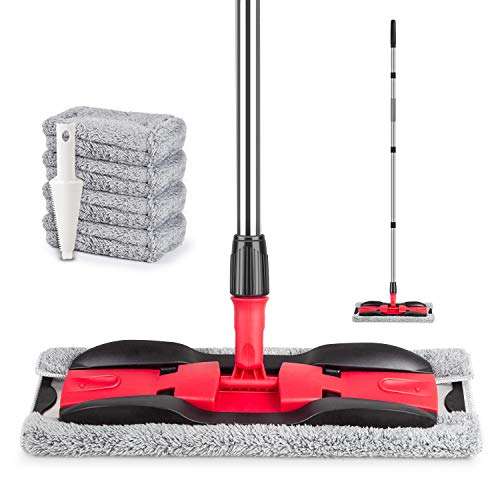 MEXERRIS Microfiber Mop for Hardwood Floors - MEXERRIS Adjustable Flat Mop with 4 Reusable Pads for Home & Commercial Use