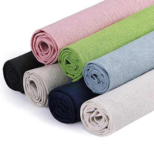 KISSBUTY Shop Kissbuty 7 Colors Linen Needlework Fabric for Embroidery & Craft - 19.6x19.6 Inch Cloth for Garments & Flower Pot Decor