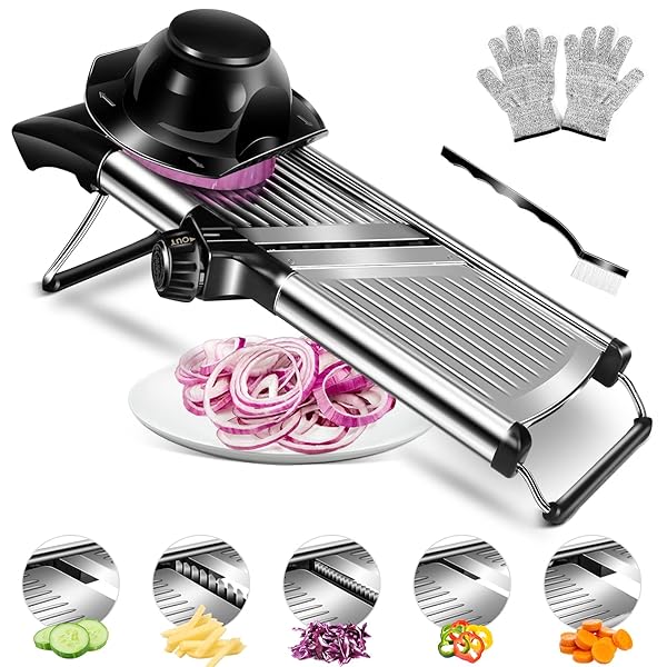 MASTERTOP MASTERTOP Adjustable Mandoline Slicer: Stainless Steel Vegetable & Fruit Cutter for Perfect Julienne, Onion, Potato & More