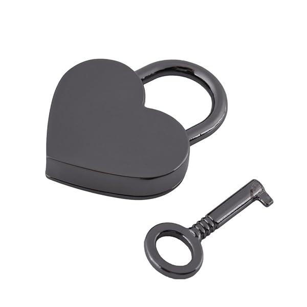 Hztyyier Vintage Black Heart Shaped Padlock with Key for Luggage, Diaries & Jewelry Boxes