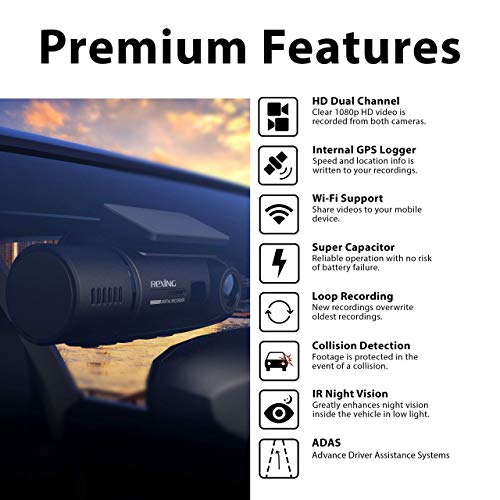 REXING Rexing V3 Dual Camera Dash Cam: Full HD 1080p, WiFi & GPS for Ultimate Car Security - View 3 of 9
