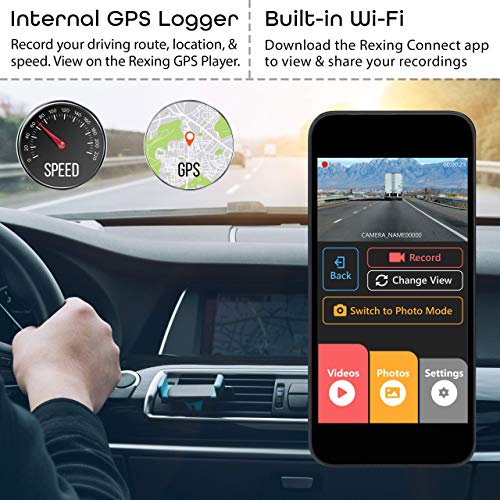 REXING Rexing V3 Dual Camera Dash Cam: Full HD 1080p, WiFi & GPS for Ultimate Car Security - View 6 of 9