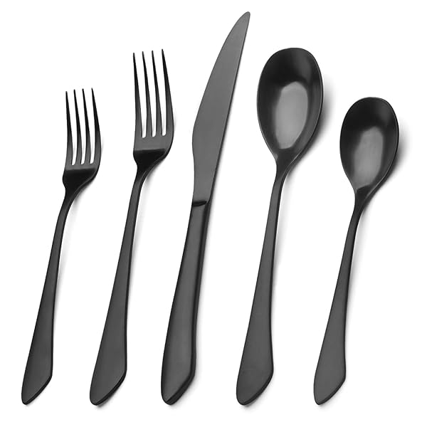 sharecook 20-Piece Matte Black Silverware Set - Stylish Stainless Steel Flatware for Home & Restaurant, Dishwasher Safe