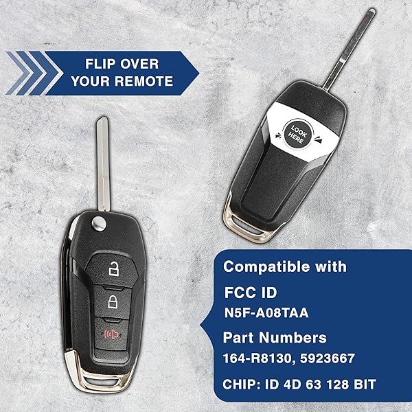 KeylessOption KeylessOption Keyless Entry Car Remote Uncut Ignition Flip Key Fob for Ford F150 F250 Pack of 2 - View 6 of 9