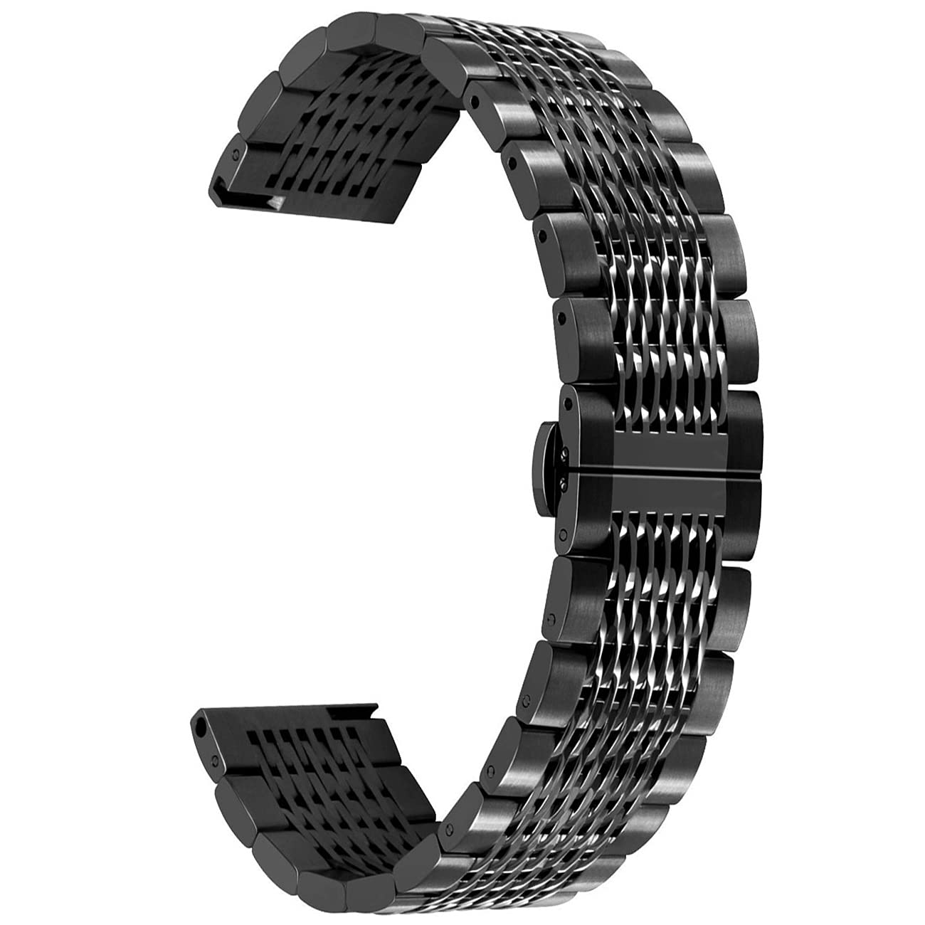 Kai Tian Black Mesh Watch Band 20mm Quick Release Stainless Steel Replacement Strap with Metal Buckle for Men and Women - View 2 of 7