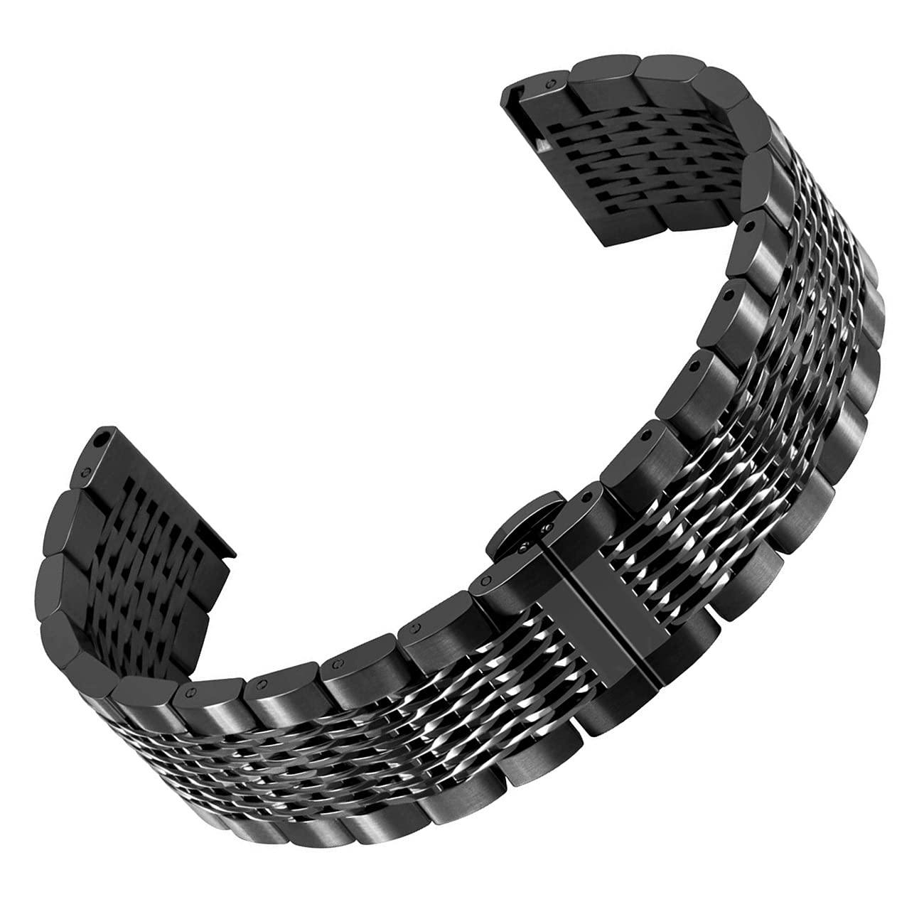 Kai Tian Black Mesh Watch Band 20mm Quick Release Stainless Steel Replacement Strap with Metal Buckle for Men and Women