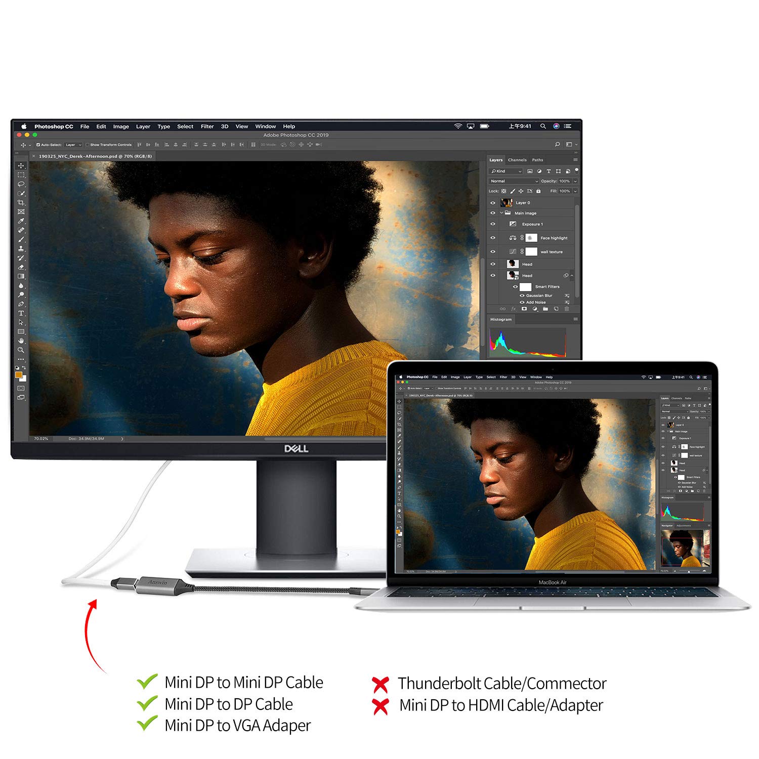 USB C to Mini DisplayPort Adapter 4K 60Hz for MacBook Air Pro Galaxy S8 S21 and More USB Type C Devices Grey - View 2 of 7