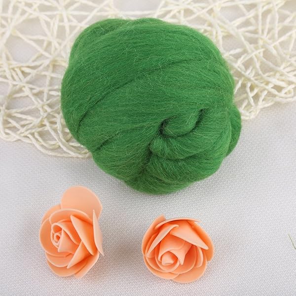 Hztyyier Soft Green Wool Roving Yarn for DIY Crafts - 55g Felting Wool Fiber for Handcraft Projects - View 7 of 8