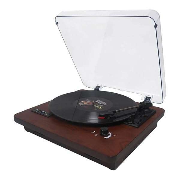 DLITIME Portable Bluetooth Record Player: 3-Speed Vintage Turntable with USB/SD, FM Radio, Speakers & More