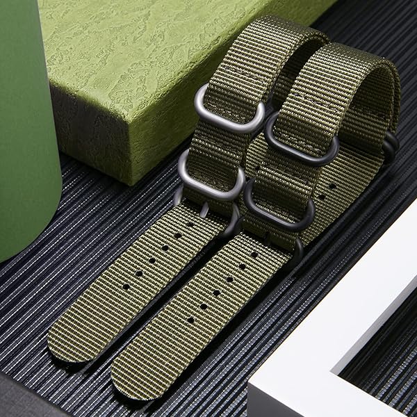 BINLUN BINLUN Thick Nylon Watch Strap Premium Multicolor Bands for Men Women 18mm to 24mm with Heavy Duty Stainless Steel Buckle Khaki Black 20mm - View 6 of 7