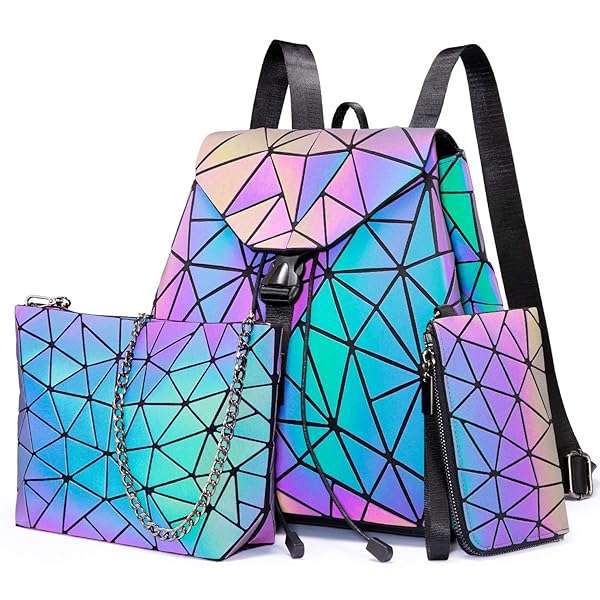 LOVEVOOK LOVEVOOK Geometric Luminous Backpack: Stylish Holographic Reflective Bag for Women