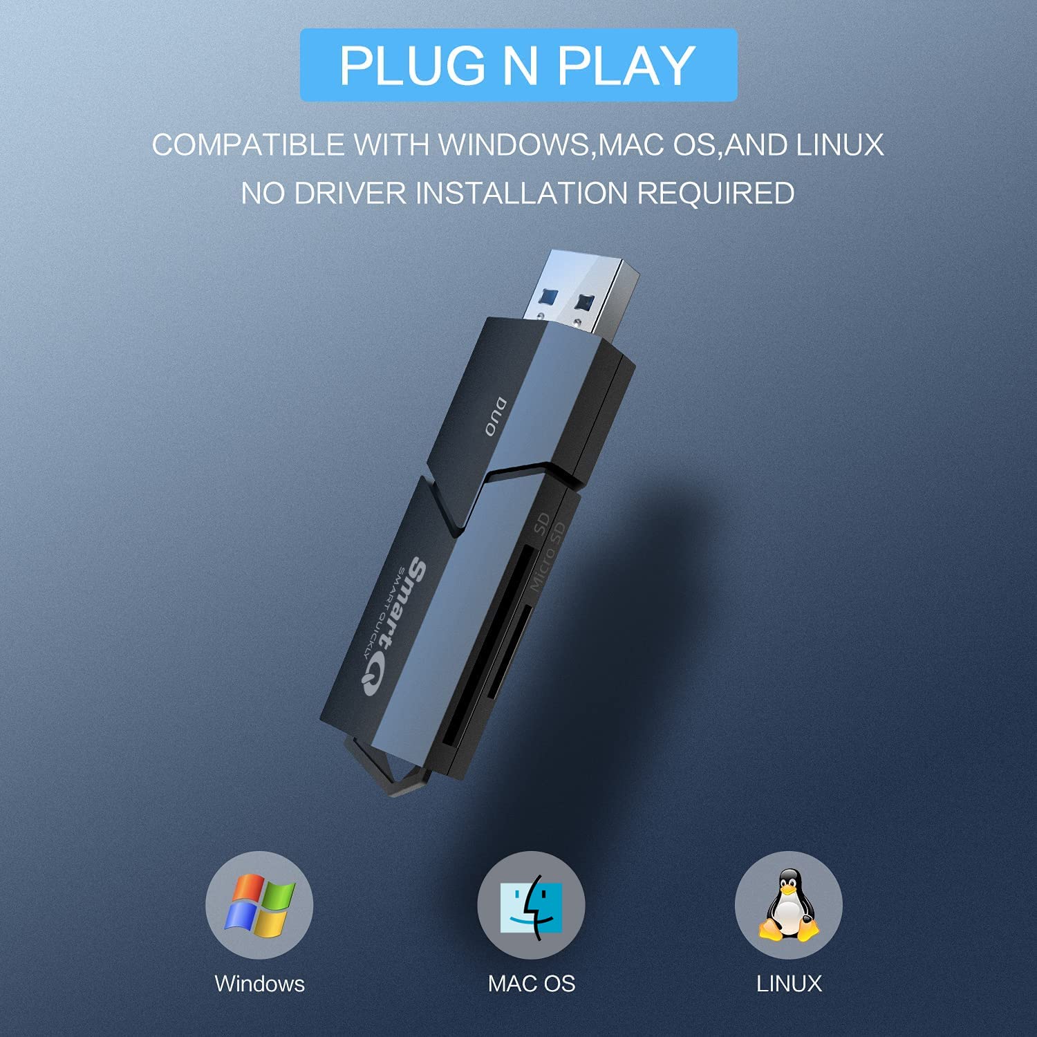 SmartQ SmartQ C307 DUO USB 3.0 SD Card Reader Portable Adapter for SD Micro SD SDXC SDHC for Mac Windows Linux PC Laptop Switch - View 3 of 7