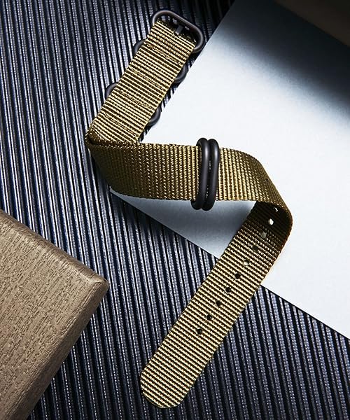 BINLUN BINLUN Thick Nylon Watch Strap Premium Multicolor Bands for Men Women 18mm to 24mm with Heavy Duty Stainless Steel Buckle Khaki Black 21mm - View 2 of 7