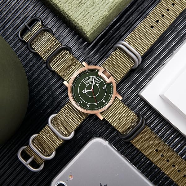 BINLUN BINLUN Thick Nylon Watch Strap Premium Multicolor Bands for Men Women 18mm to 24mm with Heavy Duty Stainless Steel Buckle Khaki Black 21mm - View 5 of 7