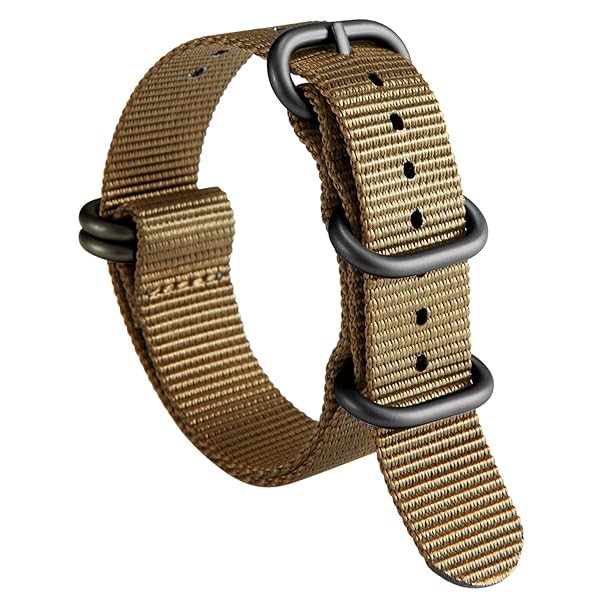 BINLUN BINLUN Thick Nylon Watch Strap Premium Multicolor Bands for Men Women 18mm to 24mm with Heavy Duty Stainless Steel Buckle Khaki Black 21mm