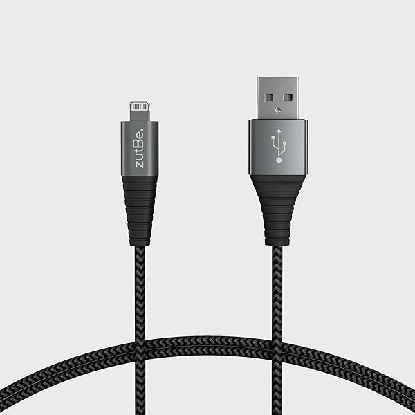 zutBe Shield MFi Certified Lightning Cable 3ft Braided Nylon Durable Reinforced Connection for Fast Charging and Data Transfer