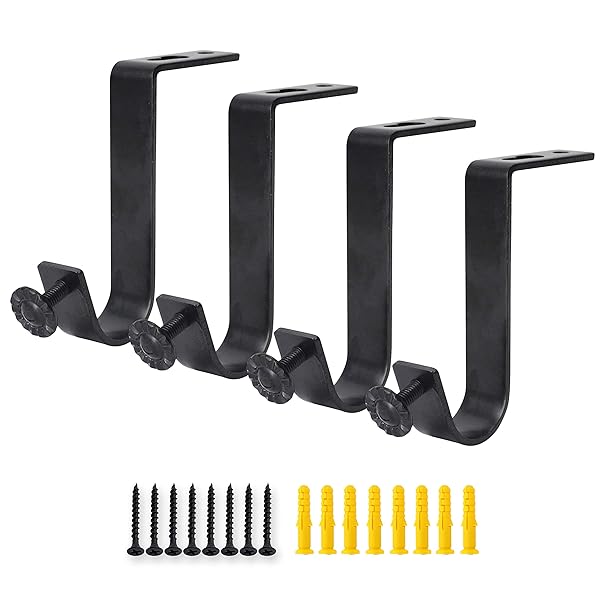 AddGrace Heavy Duty 4 Pack Ceiling Curtain Rod Brackets for 1 Inch Drapery - Black Holders for Living Room & Bedroom