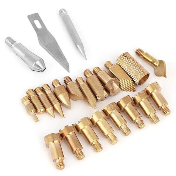 Hztyyier 23-Piece Wood Burning Tips Set: Brass Pyrography Tools for Soldering, Carving & Embossing - Essential Woodburning Accessories