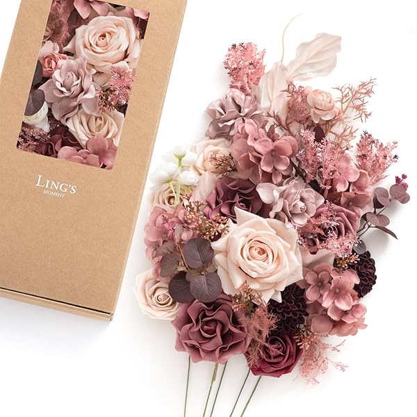 Ling's Moment Natural Dusty Rose Artificial Flowers Combo for DIY Wedding Bouquets Centerpieces and Home Decorations
