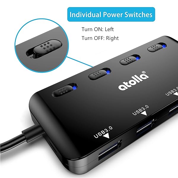 atolla atolla USB 3.0 Hub with SD Micro SD Card Reader 3 USB Ports 2 Card Slots and Individual LED Power Switches - View 5 of 7
