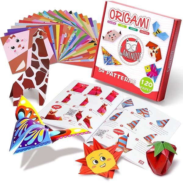 GAMENOTE Gamenote Colorful Origami Kit for Kids 54 Projects 120 Double Sided Paper Instructional Book Perfect Gift for Beginners and Craft Lovers