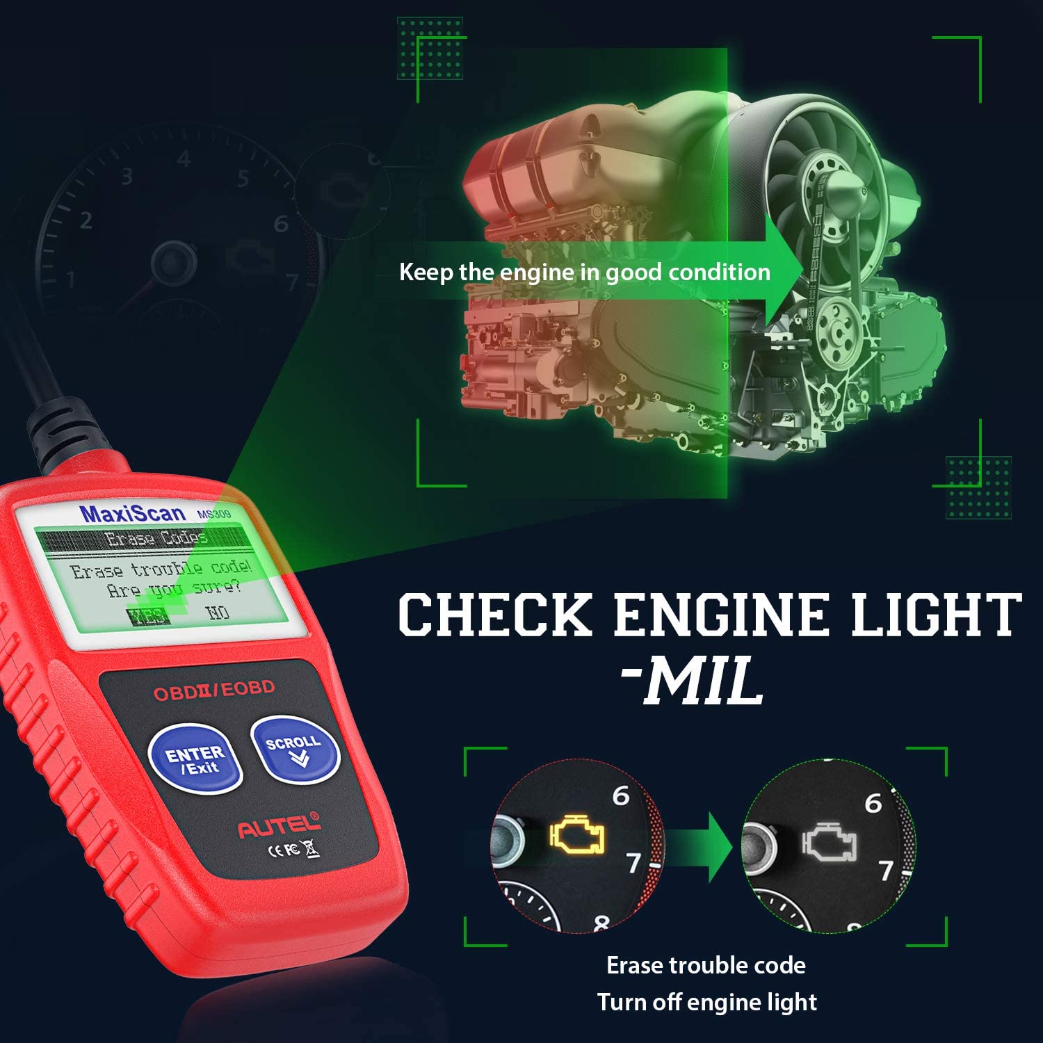 Autel Autel OBD2 Scanner MaxiScan MS309 Car Code Reader for All OBD II Vehicles Check Engine and Emission Monitor Status - View 3 of 7