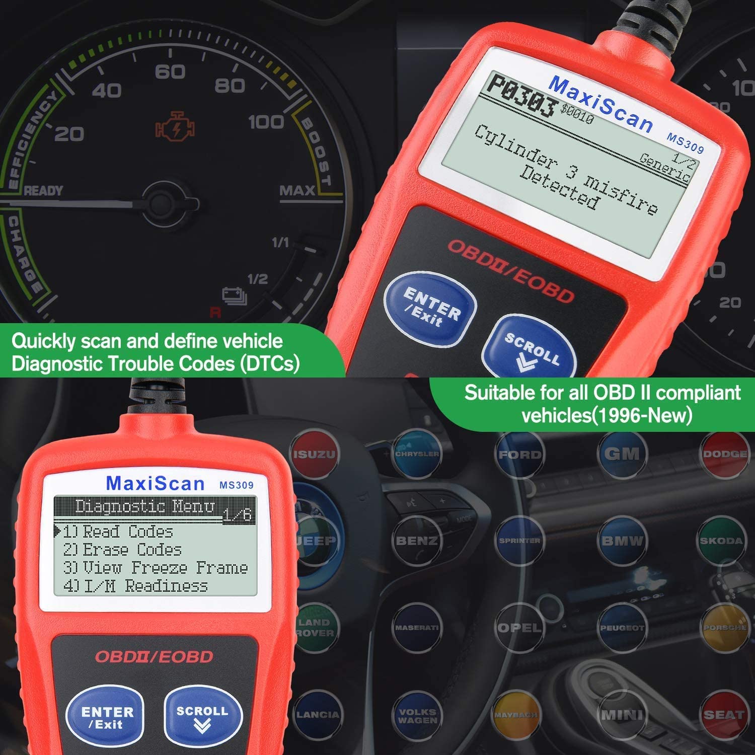 Autel Autel OBD2 Scanner MaxiScan MS309 Car Code Reader for All OBD II Vehicles Check Engine and Emission Monitor Status - View 7 of 7