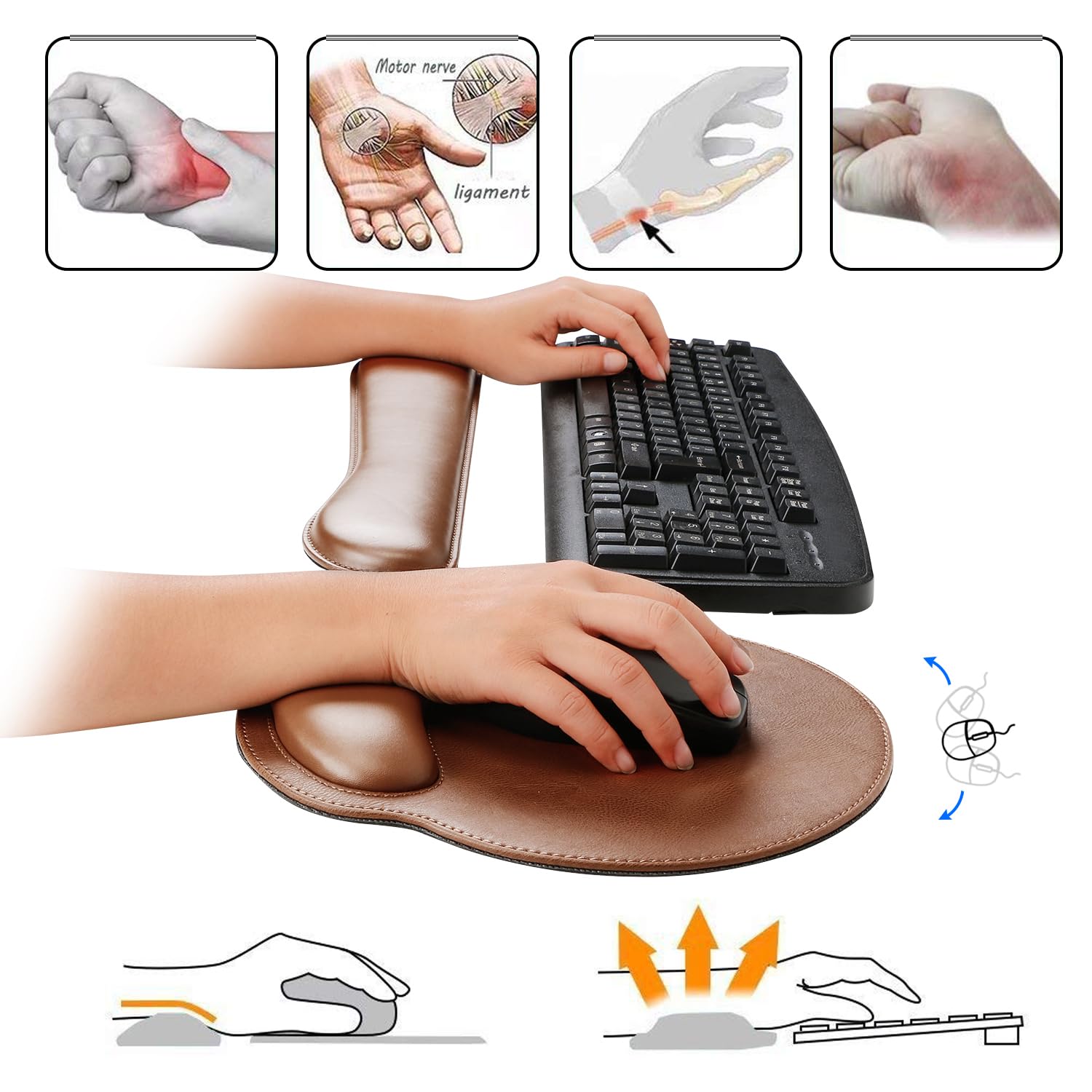 RICHEN Ergonomic PU Leather Keyboard Wrist Rest and Mouse Pad Set for Comfortable Typing and Pain Relief at Home or Office - View 5 of 6
