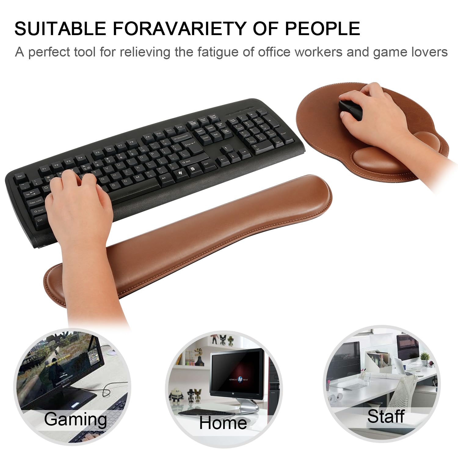RICHEN Ergonomic PU Leather Keyboard Wrist Rest and Mouse Pad Set for Comfortable Typing and Pain Relief at Home or Office - View 6 of 6