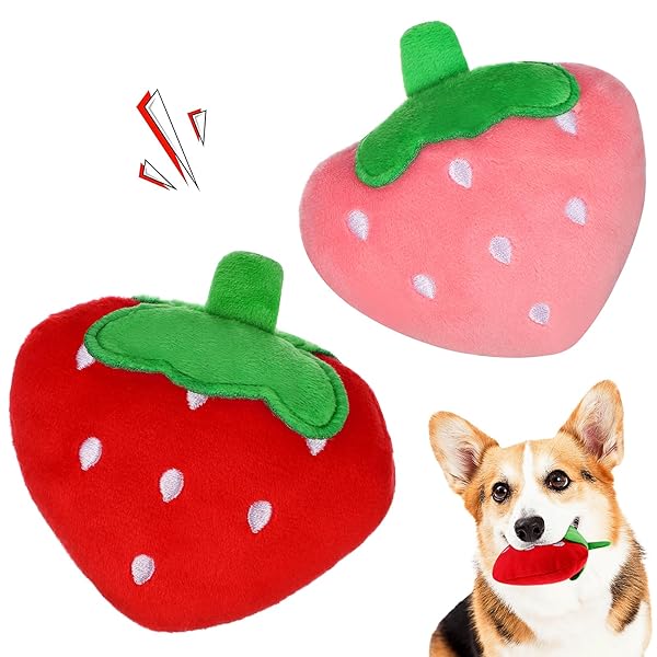 POPETPOP POPETPOP Squeaky Strawberry Dog Toy 2Pcs Interactive Plush Chew Toys for Small Medium Dogs Perfect for Teething and Playtime