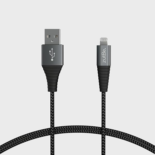 ZutBe Shield MFi Certified 6 Foot Lightning Cable Braided Nylon Durable Reinforced Connection Points for Fast Charging and Data Transfer