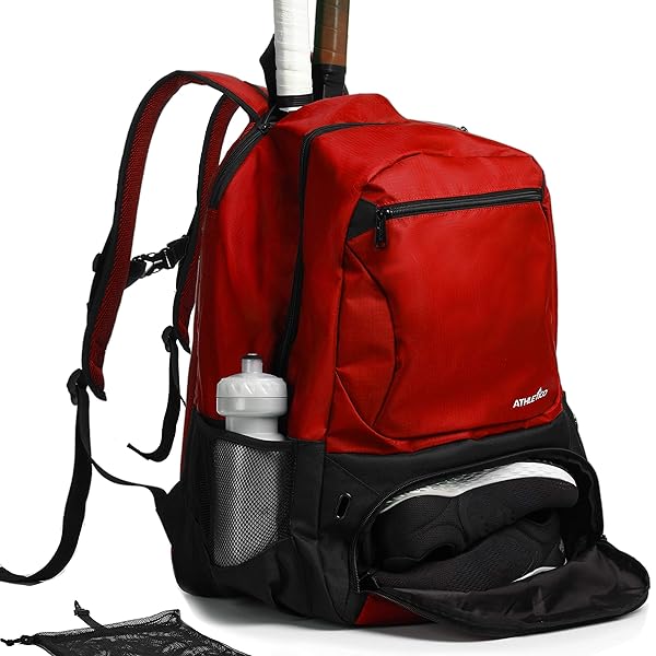 Athletico Buy Athletico Premier Tennis Backpack - Holds 2 Rackets & Ventilated Shoe Compartment | Ideal Tennis Bag for Men & Women (Red)