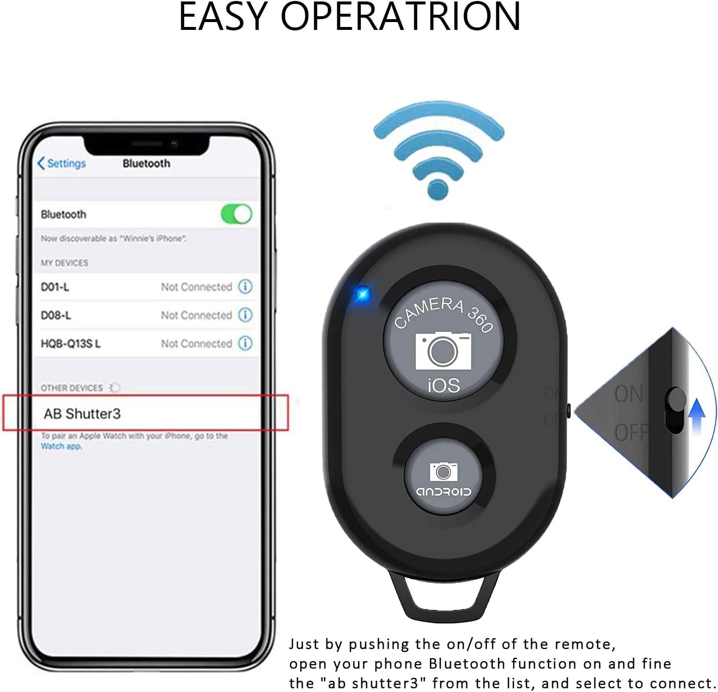 eCostConnection 2 Pack Wireless Remote Control Shutter Button for iPhone Android Smartphones with Microfiber Cleaning Cloth Black - View 2 of 9