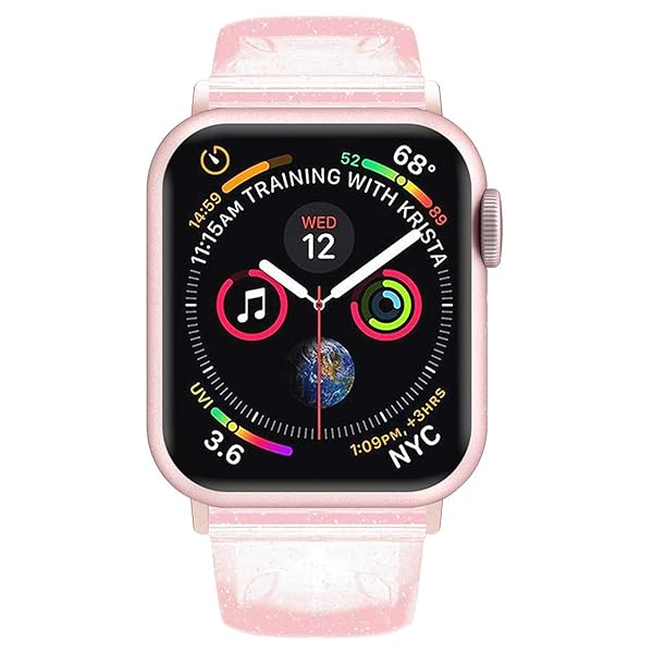 iiteeology iiteeology Soft Glitter Clear Apple Watch Band 42mm 41mm 40mm 38mm for Women Series 1-10 Pink Silver with Rose Gold Connector - View 5 of 9