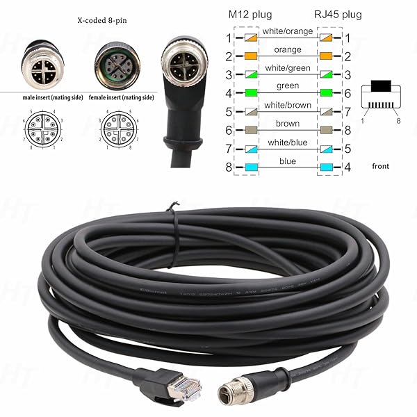 HangTon Connect HTcable Industrial Machinery Camera M12 8 Pole X-Code RJ45 Cat6 Ethernet Cable Shielded Waterproof Flexible 3 Meters - View 4 of 4